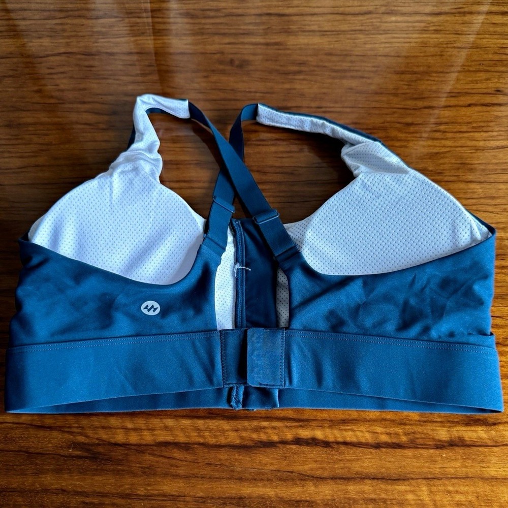 Ewedoos High Support Wireless Sports Bra XL Blue White Crossback Hook & Eye